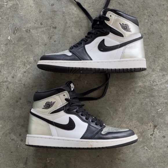 aj1 air jordan 1 retro high mid silver toe black white leather W 7.5 6 Mens - Picture 2 of 6